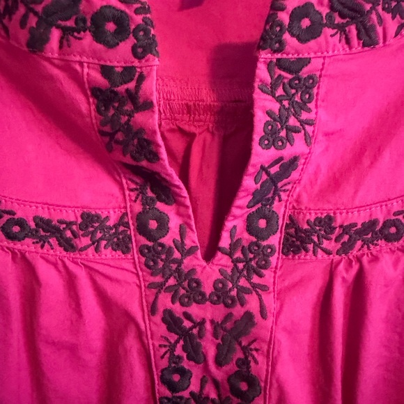 Talbots Fuchsia Blouse with Black Floral Embroidery 3/4 sleeve size petite large - Picture 2 of 12